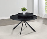 Mesa de centro Briggs redonda con tapa de cristal con estampado de mármol, color negro