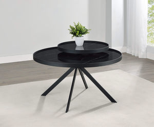 Mesa de centro Briggs redonda con tapa de cristal con estampado de mármol, color negro