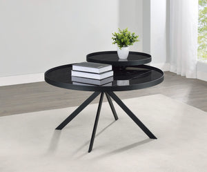 Mesa de centro Briggs redonda con tapa de cristal con estampado de mármol, color negro