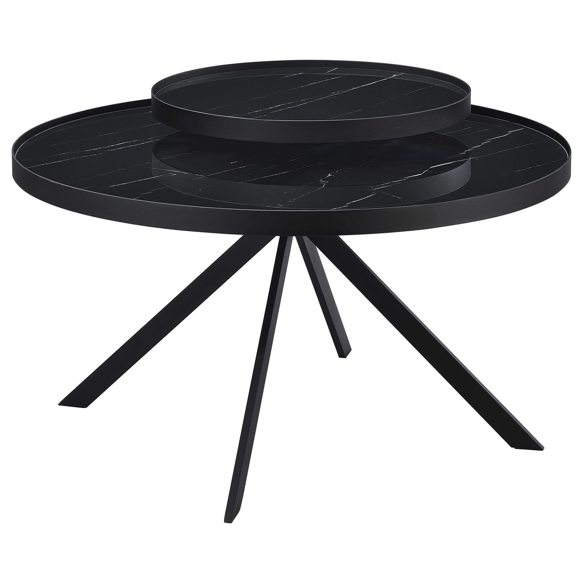 Mesa de centro Briggs redonda con tapa de cristal con estampado de mármol, color negro