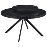 Mesa de centro Briggs redonda con tapa de cristal con estampado de mármol, color negro