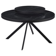 Mesa de centro Briggs redonda con tapa de cristal con estampado de mármol, color negro