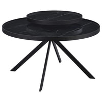 Mesa de centro Briggs redonda con tapa de cristal con estampado de mármol, color negro