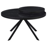 Mesa de centro Briggs redonda con tapa de cristal con estampado de mármol, color negro
