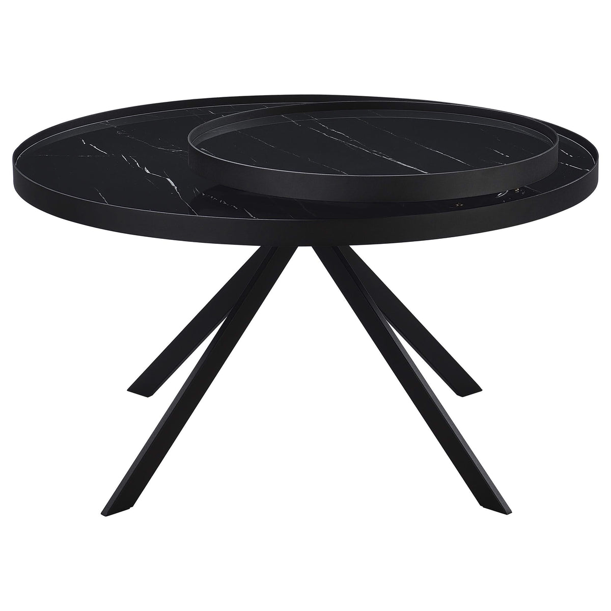 Mesa de centro Briggs redonda con tapa de cristal con estampado de mármol, color negro