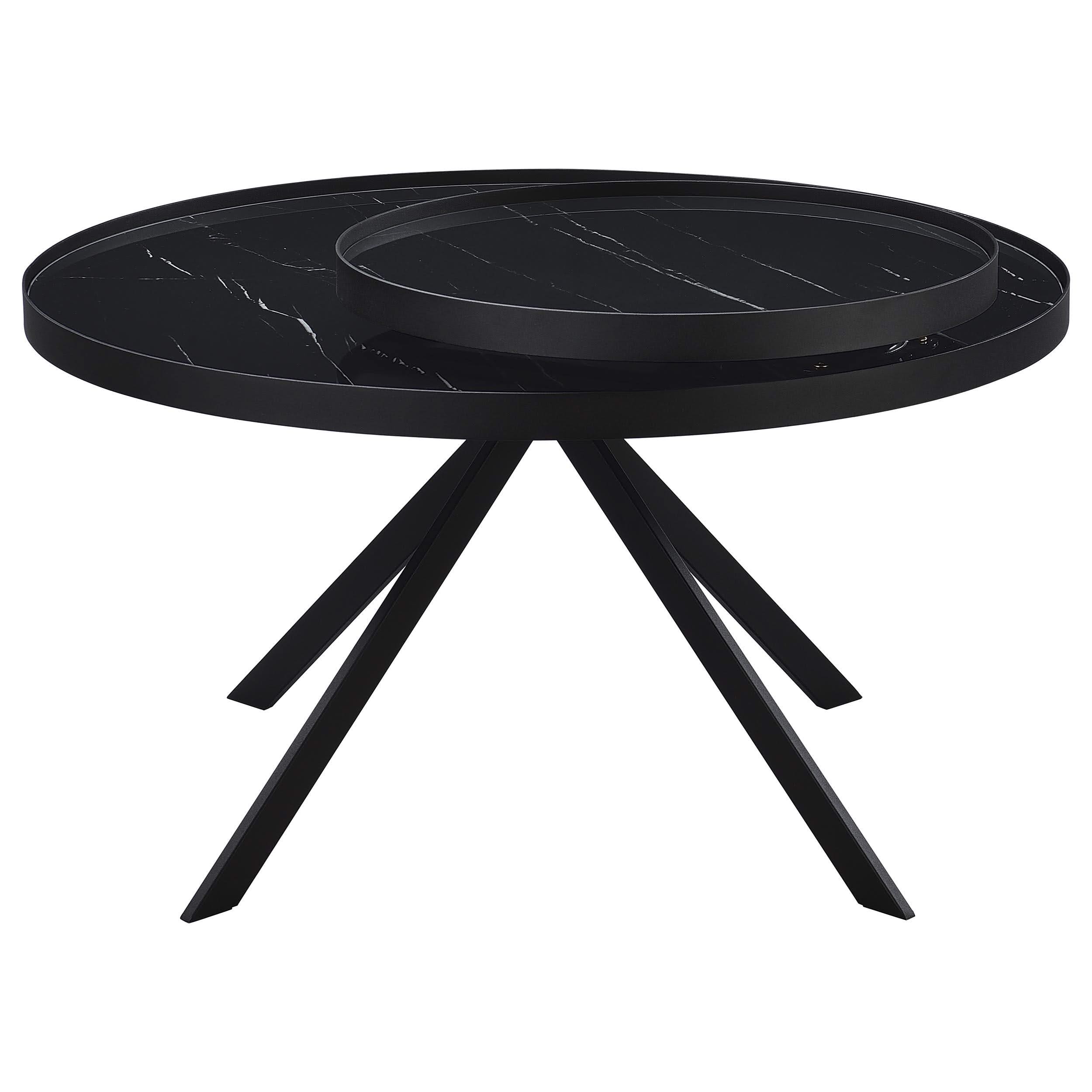 Mesa de centro Briggs redonda con tapa de cristal con estampado de mármol, color negro