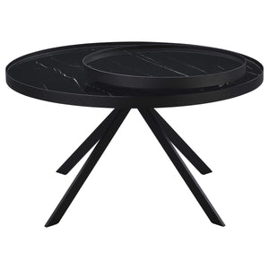 Mesa de centro Briggs redonda con tapa de cristal con estampado de mármol, color negro