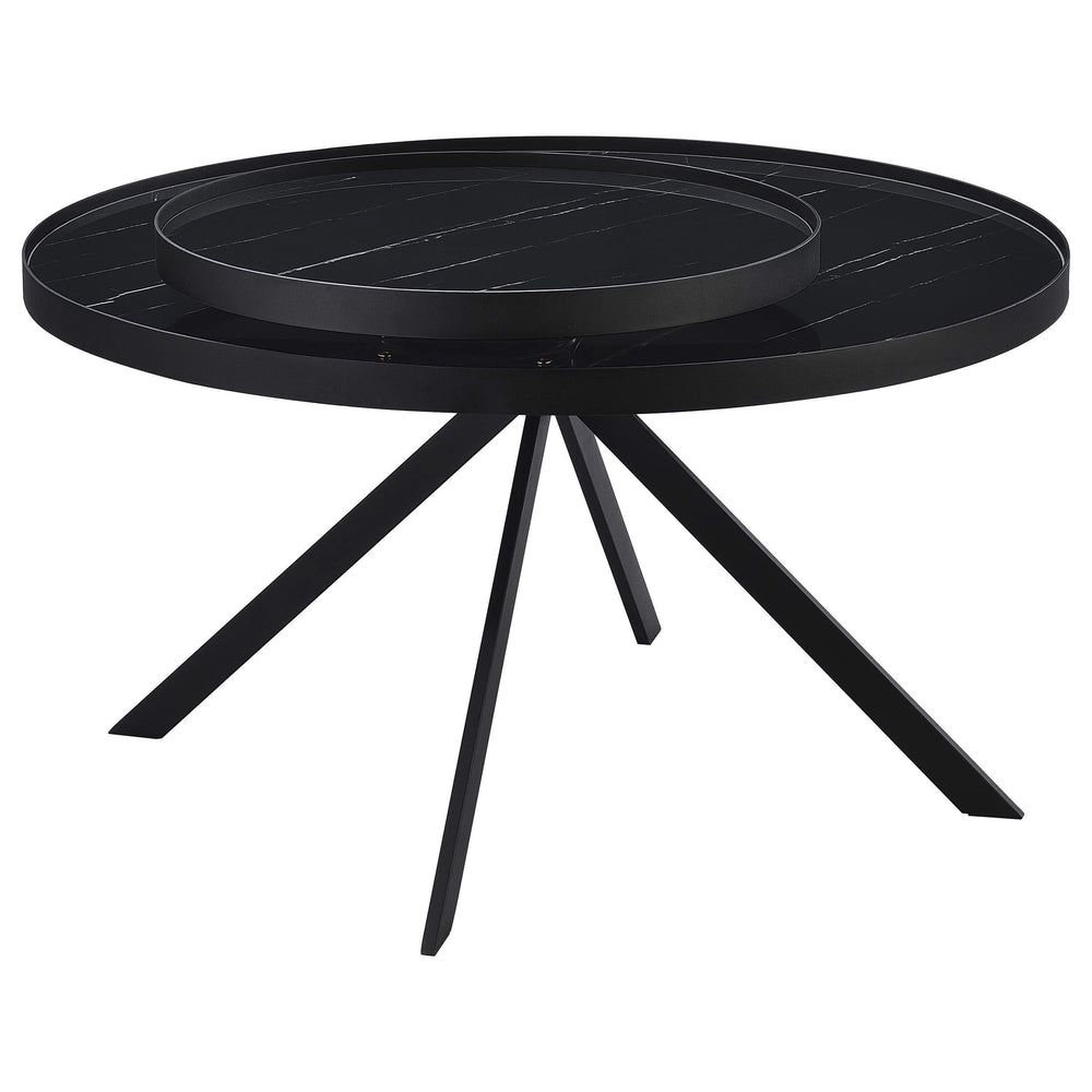 Mesa de centro Briggs redonda con tapa de cristal con estampado de mármol, color negro