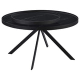 Mesa de centro Briggs redonda con tapa de cristal con estampado de mármol, color negro