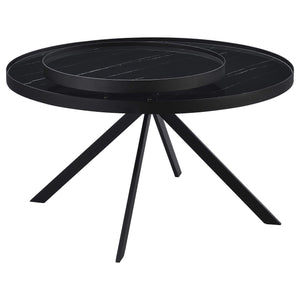 Mesa de centro Briggs redonda con tapa de cristal con estampado de mármol, color negro