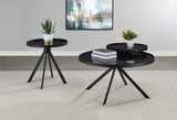 Mesa de centro Briggs redonda con tapa de cristal con estampado de mármol, color negro