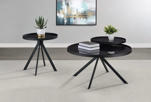 Mesa de centro Briggs redonda con tapa de cristal con estampado de mármol, color negro