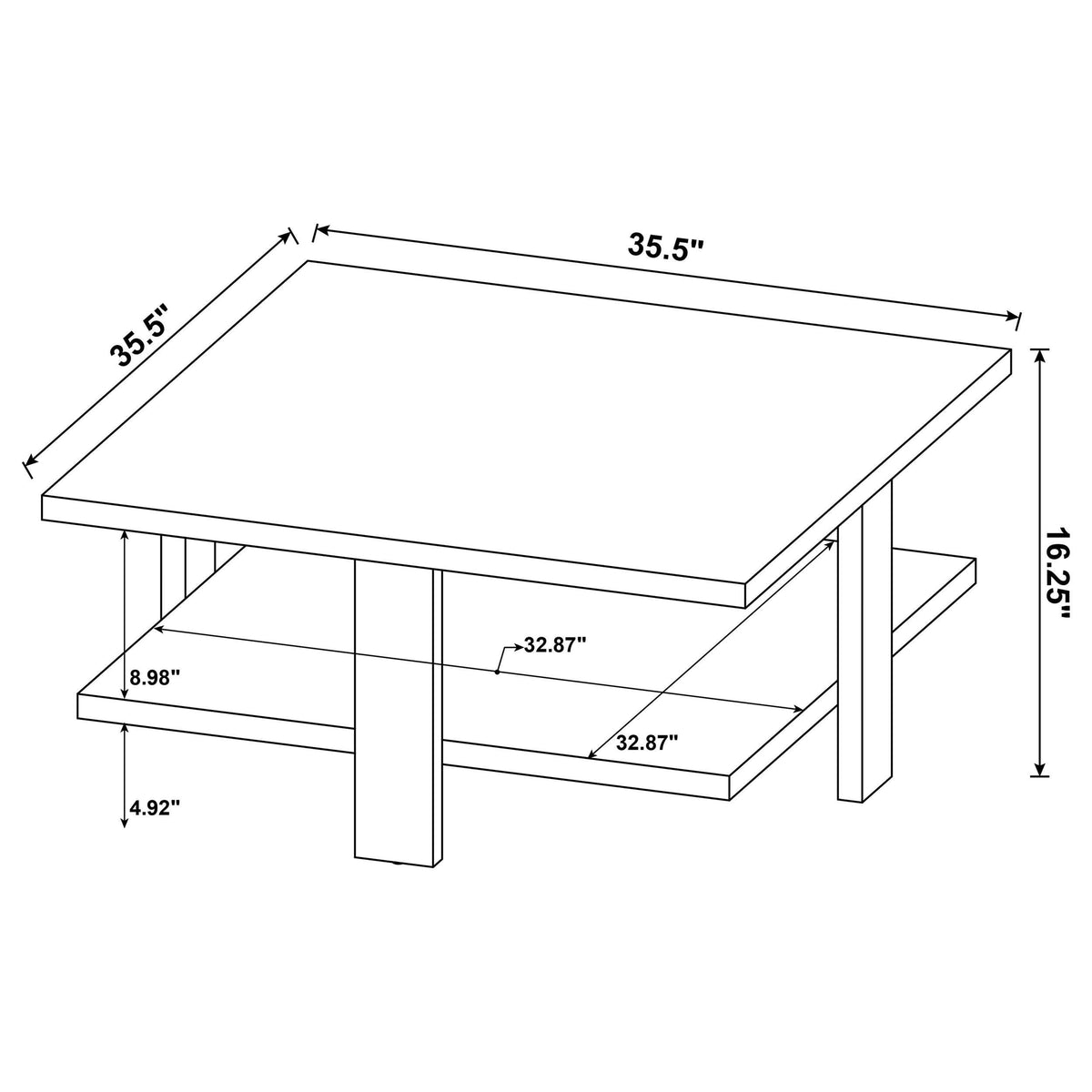 Mesa de centro cuadrada de madera de ingeniería Dawn en color marrón mango