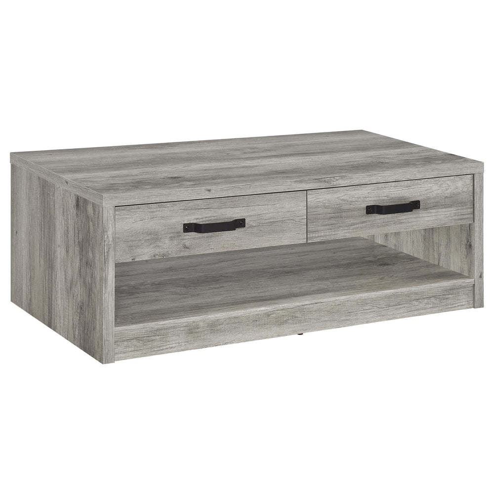 Mesa de centro Felix de madera de ingeniería con 2 cajones, color gris Driftwood