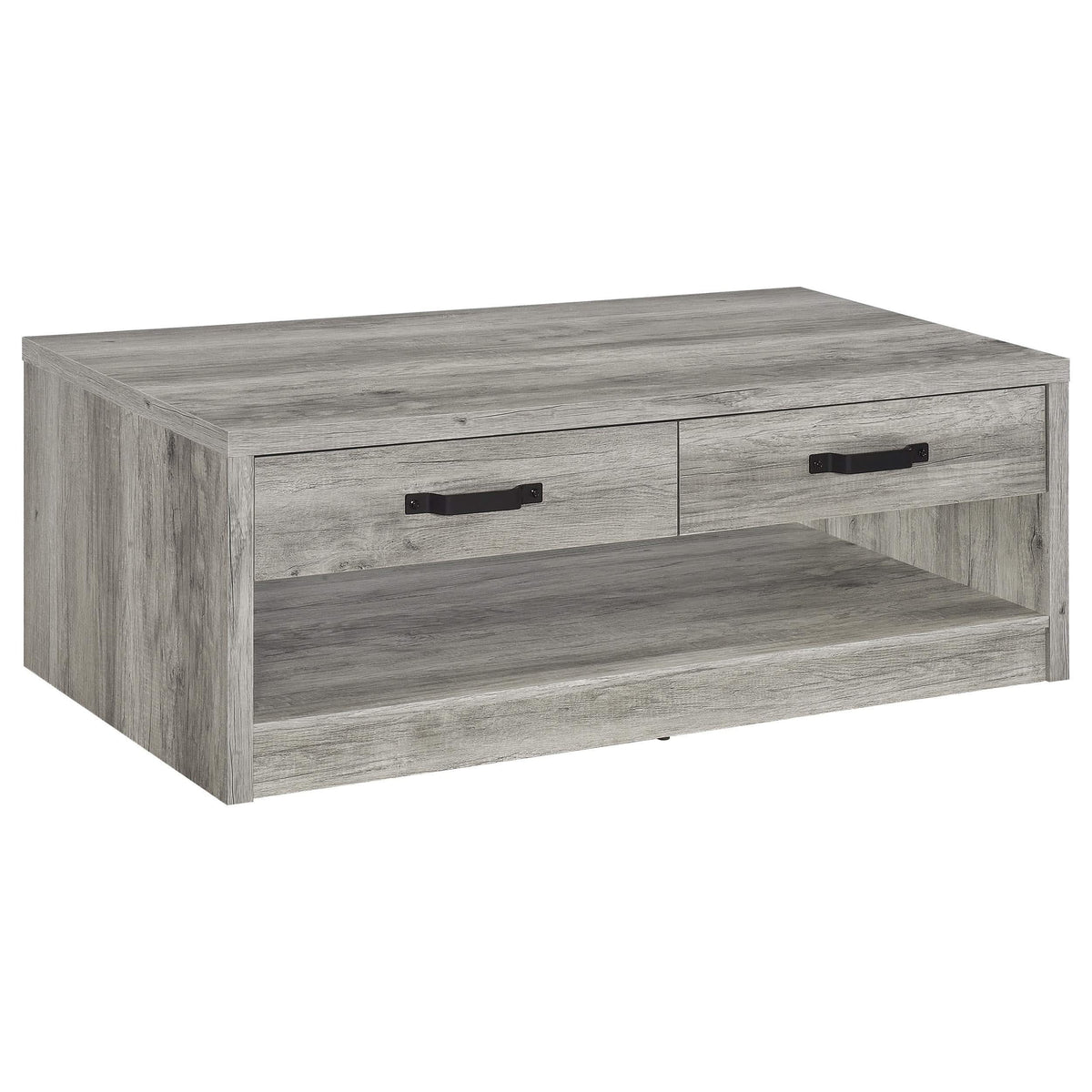 Mesa de centro Felix de madera de ingeniería con 2 cajones, color gris Driftwood