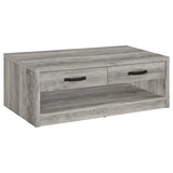 Mesa de centro Felix de madera de ingeniería con 2 cajones, color gris Driftwood