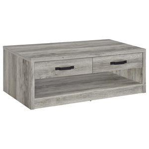 Mesa de centro Felix de madera de ingeniería con 2 cajones, color gris Driftwood