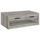 Mesa de centro Felix de madera de ingeniería con 2 cajones, color gris Driftwood