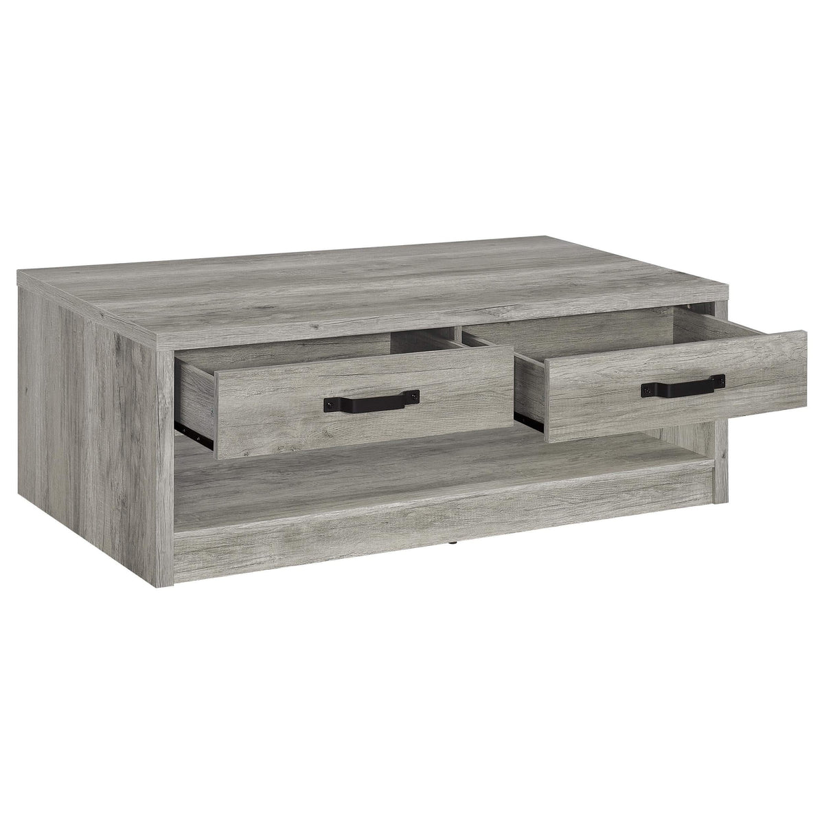 Mesa de centro Felix de madera de ingeniería con 2 cajones, color gris Driftwood