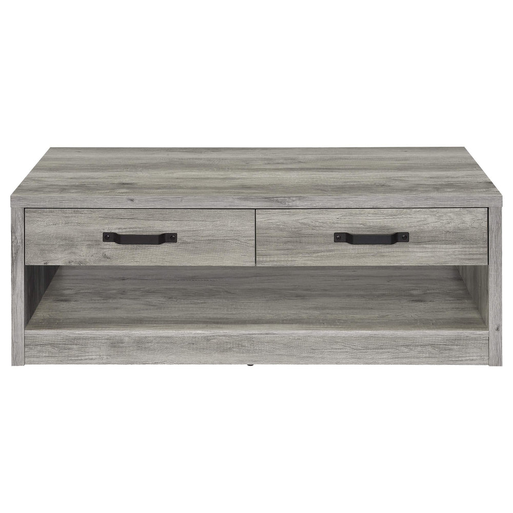 Mesa de centro Felix de madera de ingeniería con 2 cajones, color gris Driftwood