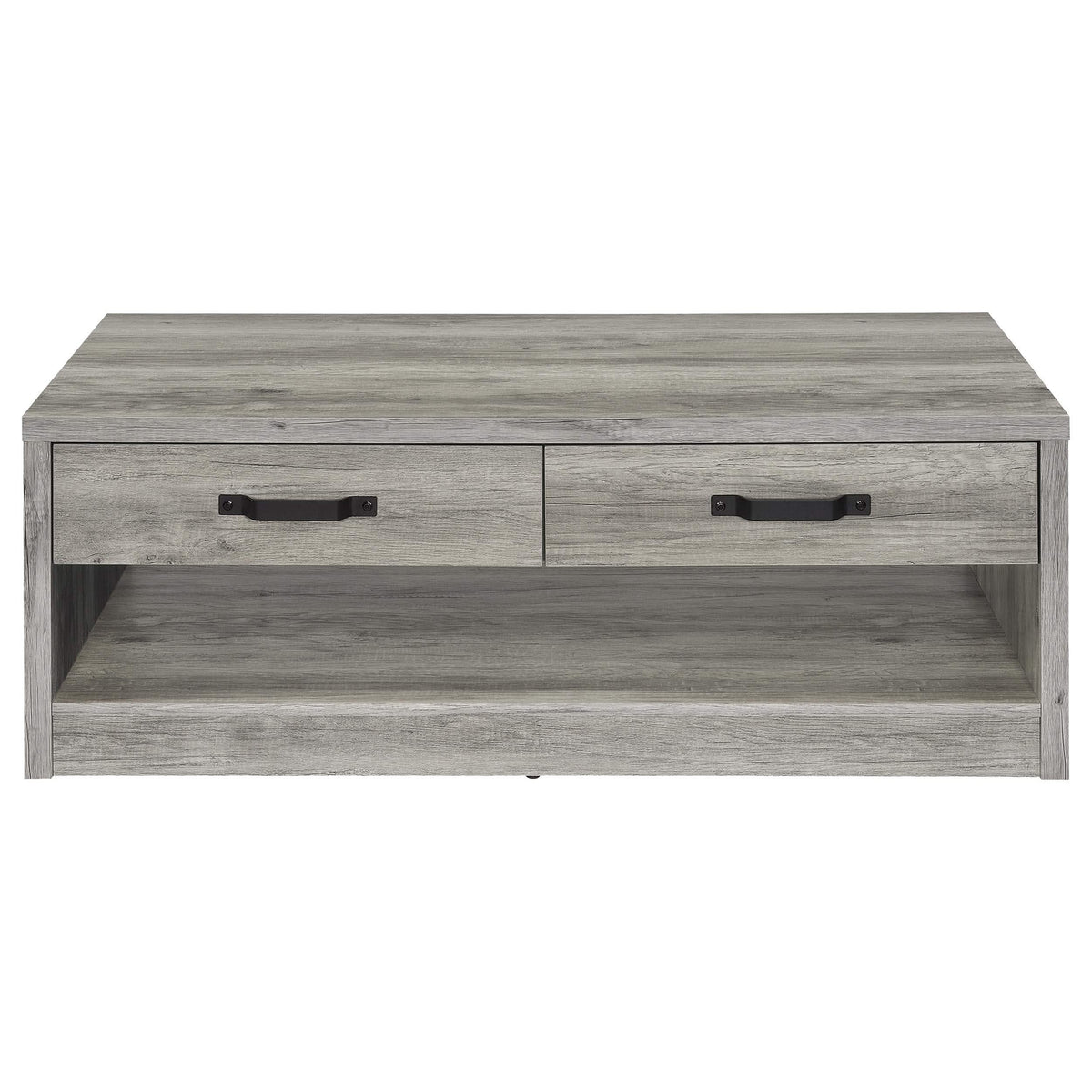 Mesa de centro Felix de madera de ingeniería con 2 cajones, color gris Driftwood