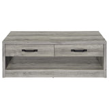 Mesa de centro Felix de madera de ingeniería con 2 cajones, color gris Driftwood