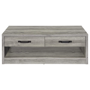 Mesa de centro Felix de madera de ingeniería con 2 cajones, color gris Driftwood