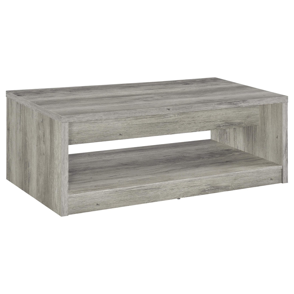 Mesa de centro Felix de madera de ingeniería con 2 cajones, color gris Driftwood