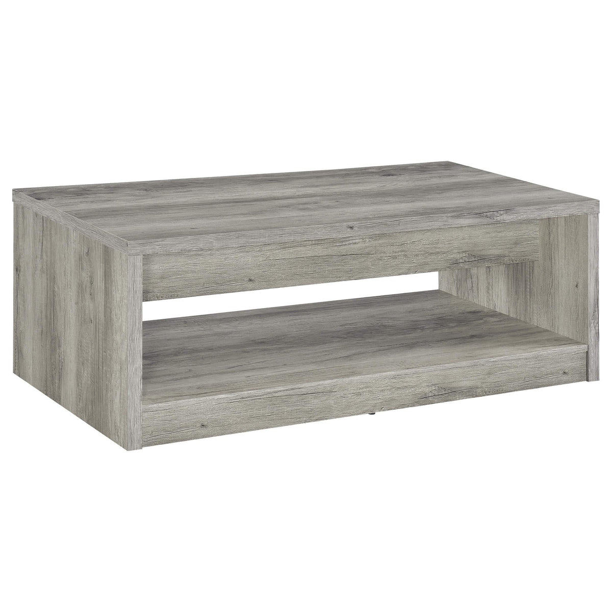 Mesa de centro Felix de madera de ingeniería con 2 cajones, color gris Driftwood
