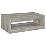 Mesa de centro Felix de madera de ingeniería con 2 cajones, color gris Driftwood