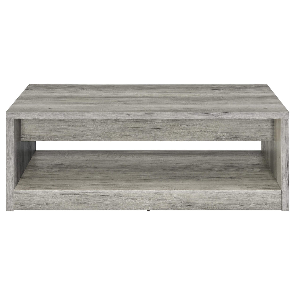 Mesa de centro Felix de madera de ingeniería con 2 cajones, color gris Driftwood