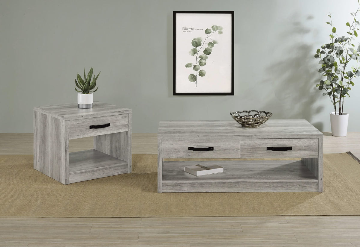 Mesa de centro Felix de madera de ingeniería con 2 cajones, color gris Driftwood