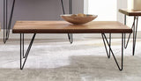 Mesa de centro con patas de horquilla en color miel natural y bronce