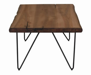 Mesa de centro con patas de horquilla en color miel natural y bronce