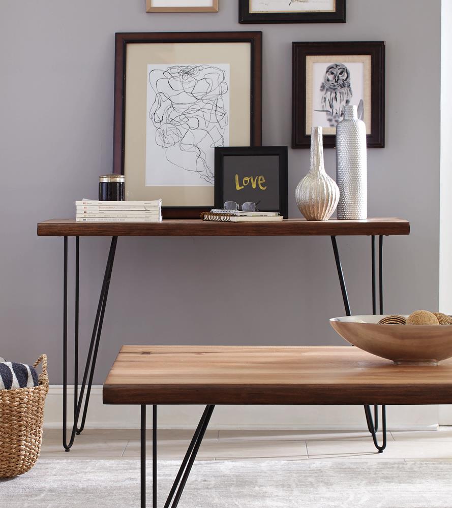 Sofa Table with Hairpin Legs Natural Honey and Gunmetal