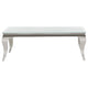 Mesa de centro rectangular Carone con tapa de cristal, blanca y cromada