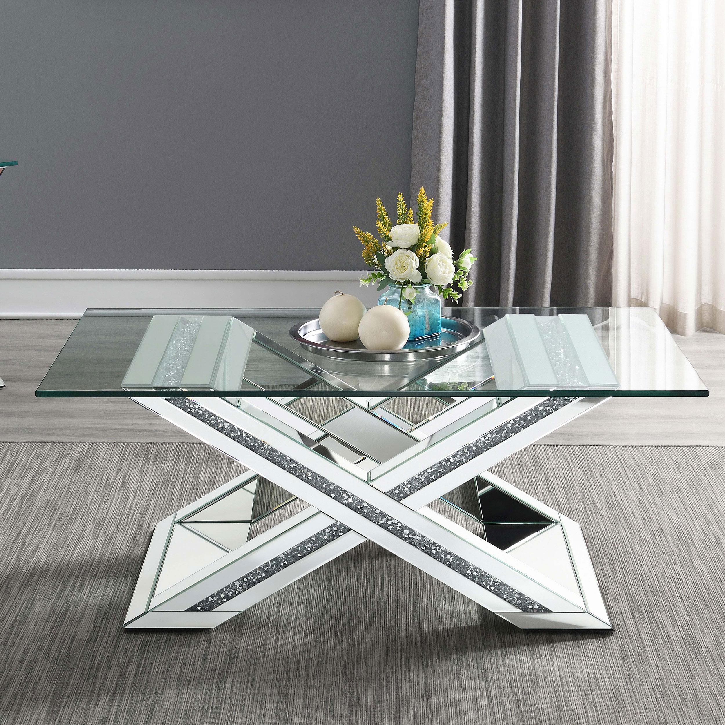 Bonnie Rectangular Mirrored Glass Top Coffee Table Silver
