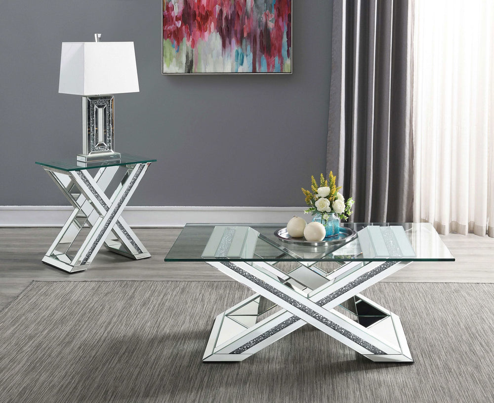 Bonnie Rectangular Mirrored Glass Top Coffee Table Silver