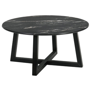 Mesa de centro redonda SmartTop Skylark con efecto mármol, color negro