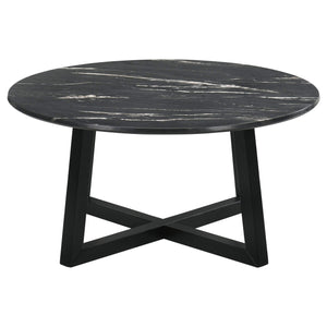 Mesa de centro redonda SmartTop Skylark con efecto mármol, color negro