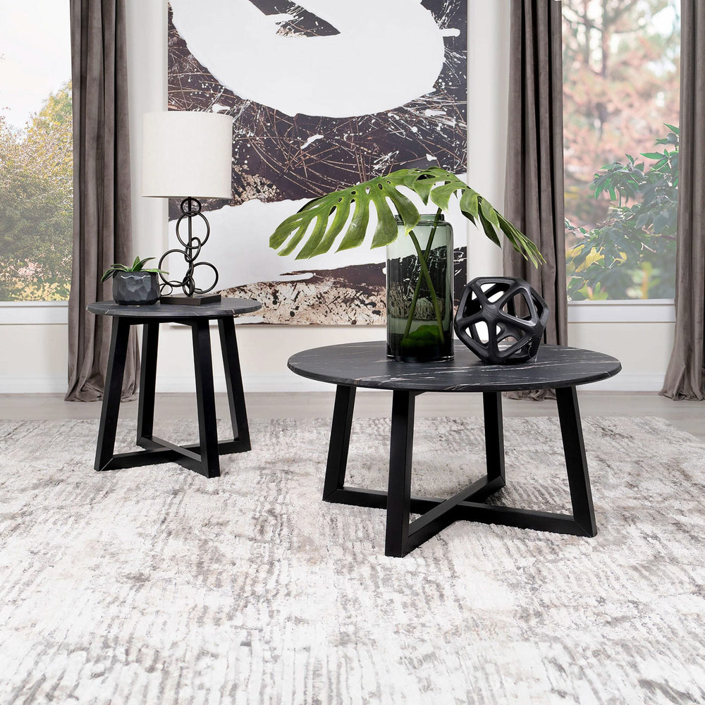 Mesa de centro redonda SmartTop Skylark con efecto mármol, color negro