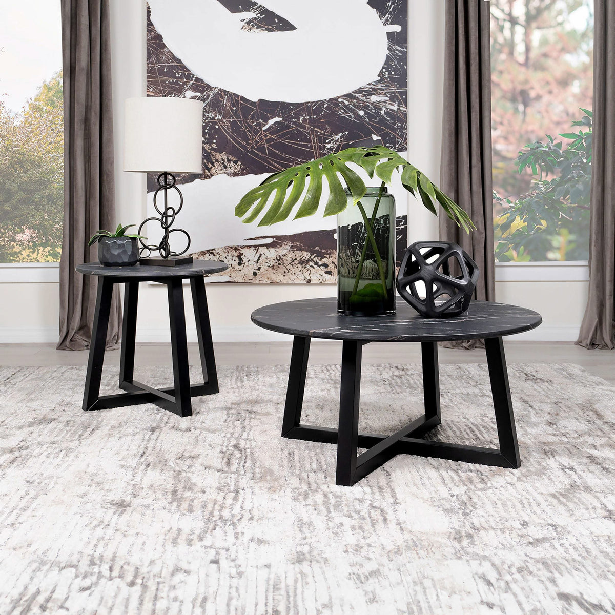 Mesa de centro redonda SmartTop Skylark con efecto mármol, color negro