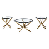 Juego de mesa de centro Brooke de 3 piezas con tapa de vidrio redonda, latón