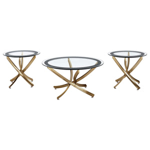 Juego de mesa de centro Brooke de 3 piezas con tapa de vidrio redonda, latón
