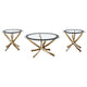 Juego de mesa de centro Brooke de 3 piezas con tapa de vidrio redonda, latón