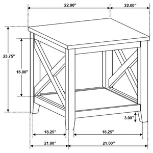 Hollis Square Wood End Table With Shelf Brown and White