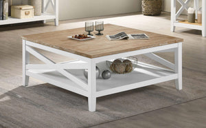 Mesa de centro cuadrada de madera Hollis con estante en marrón y blanco