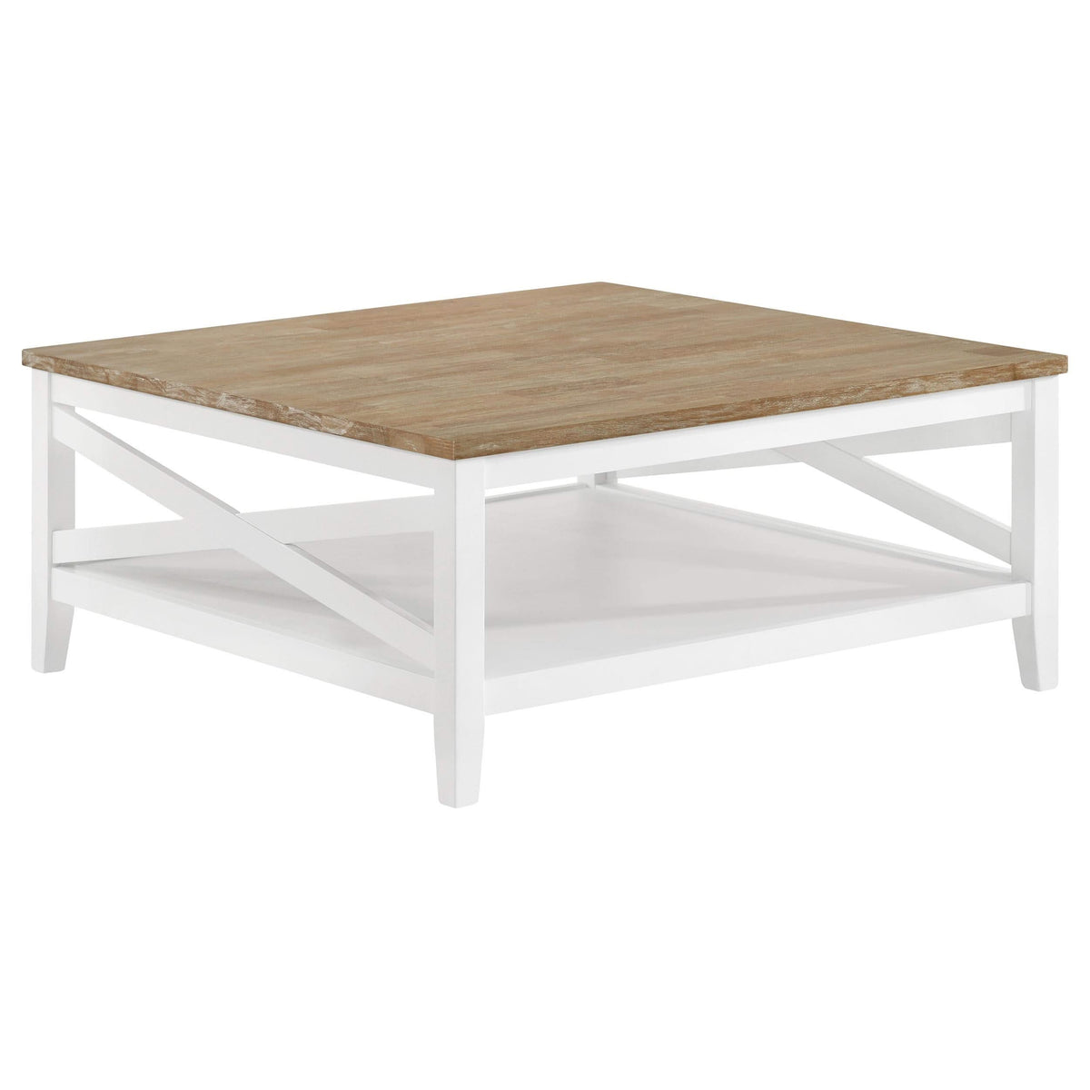 Mesa de centro cuadrada de madera Hollis con estante en marrón y blanco