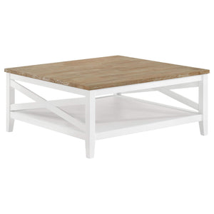 Mesa de centro cuadrada de madera Hollis con estante en marrón y blanco