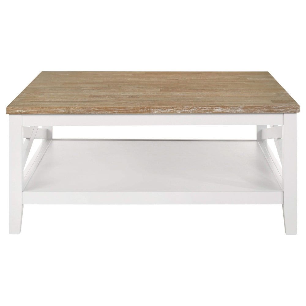 Mesa de centro cuadrada de madera Hollis con estante en marrón y blanco